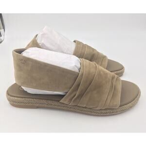 Tory Burch Neutral Tan Gathered Suede Slingback Espadrilles Sandals Sz 8.5 EXC